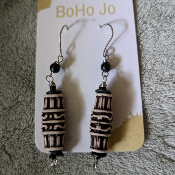 Carved Tagua Earrings - Picture 1 of 3
